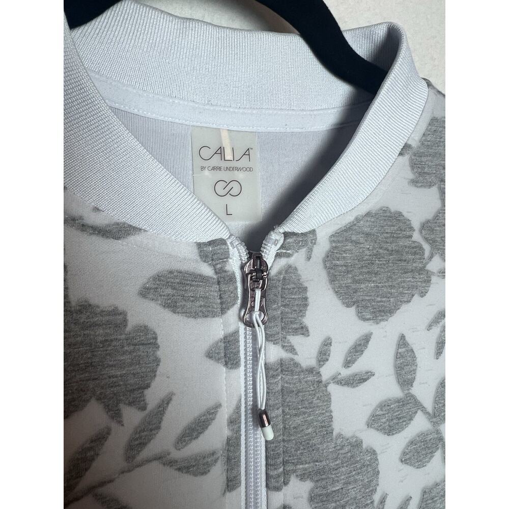 Calia by Carrie Underwood Floral Gray Bomber Jacket Yellow Stripe Size Large - Picture 3 of 7